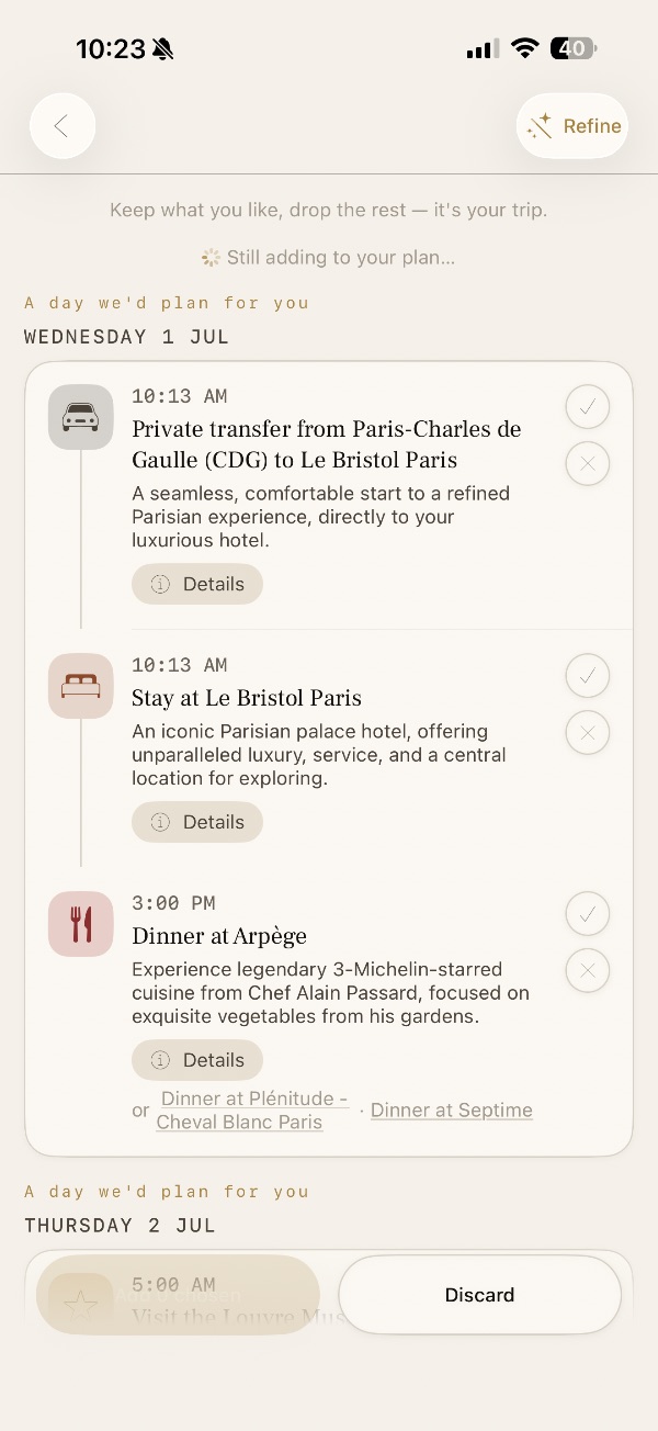 The Voyage concierge drafting a day of the trip